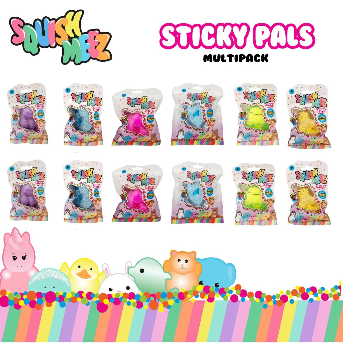 Squish-Meez Sticky Pals 12 Pack Fidget Toys